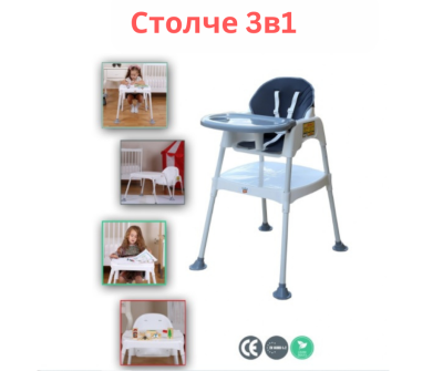 Столче за хранене 3 в 1 за бебе и малко дете | Многофункционално и регулируемо столче с табла, подложка и възможност за трансформация – подходящо за хранене, игра и почивка, лесно за почистване и сгъване